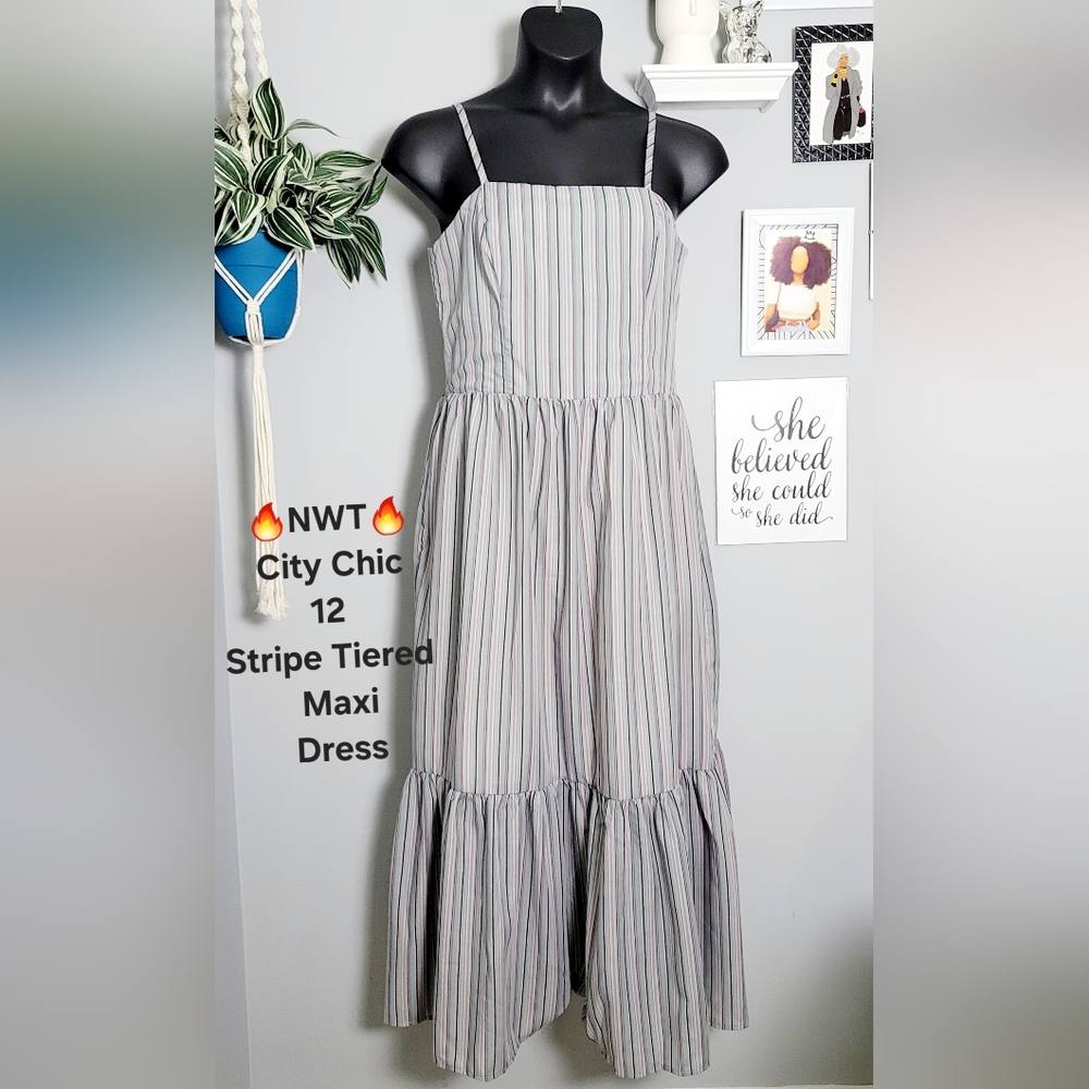 🔥NWT City Chic 12 Stripe Swish Maxi Dress